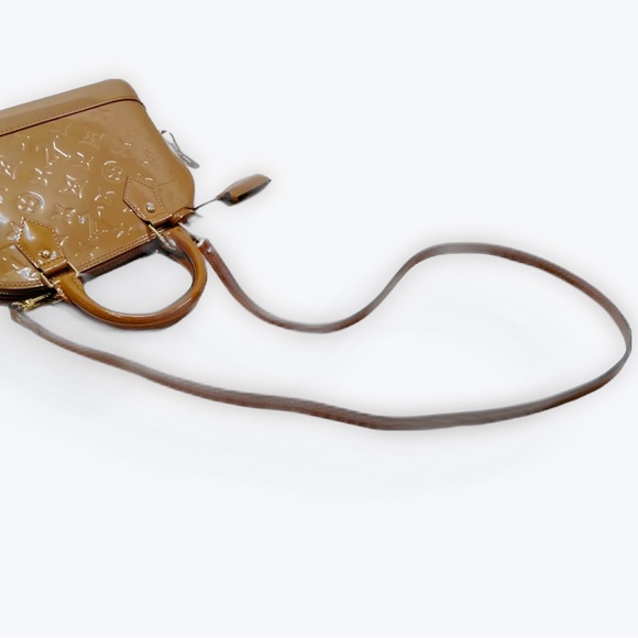Auth Louis Vuitton Camel Brown Vernis Patent Leather 2way LV Alma BB Satchel - Picture 8 of 16